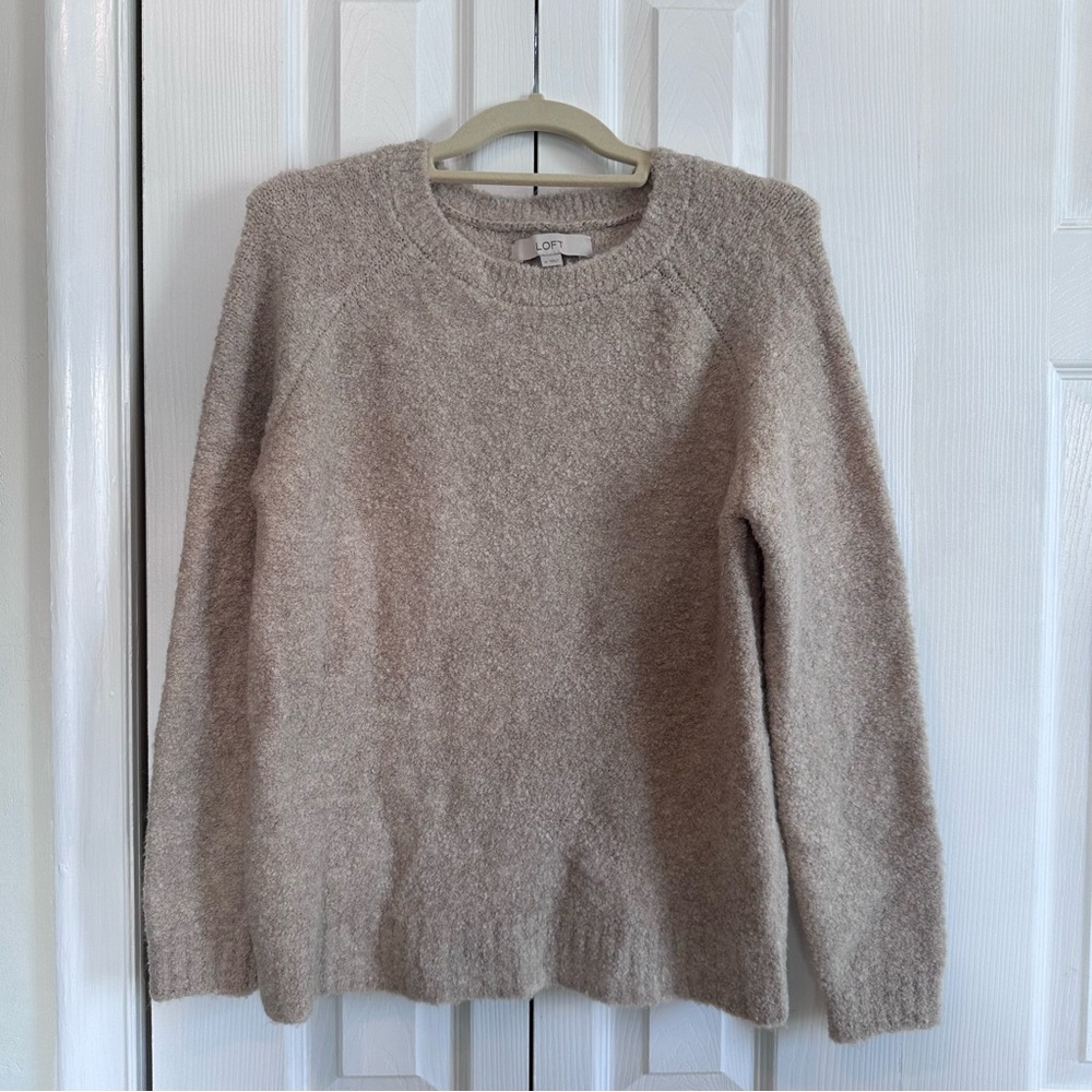 LOFT Tan Sherpa Crewneck Sweater